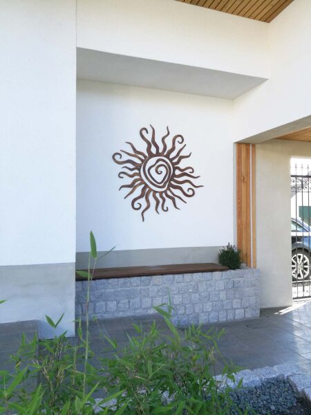 Wanddeko Sonne Spirale Wandbild Innen Außen Garten Geschenk Idee Wandschmuck Wand Deko 3D Echt Holz
