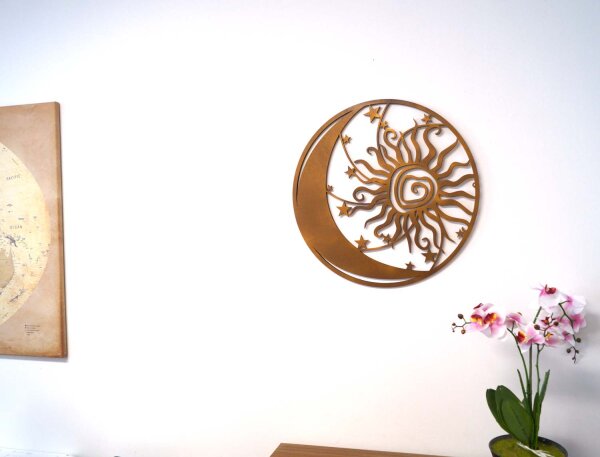 Wanddeko Holz Sonne + Mond + Sterne 3D Deko Wandbild Innen Außen Garten Geschenk Idee Wandschmuck Wand
