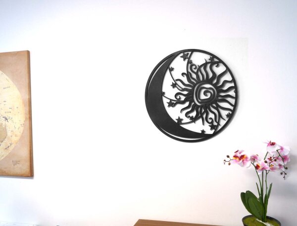 Wanddeko Holz Sonne + Mond + Sterne 3D Deko Wandbild Innen Außen Garten Geschenk Idee Wandschmuck Wand