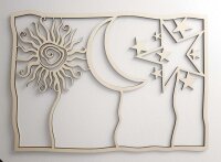 Wanddeko Sonne Mond & Sterne Echt-Holz 3D Wandbild...